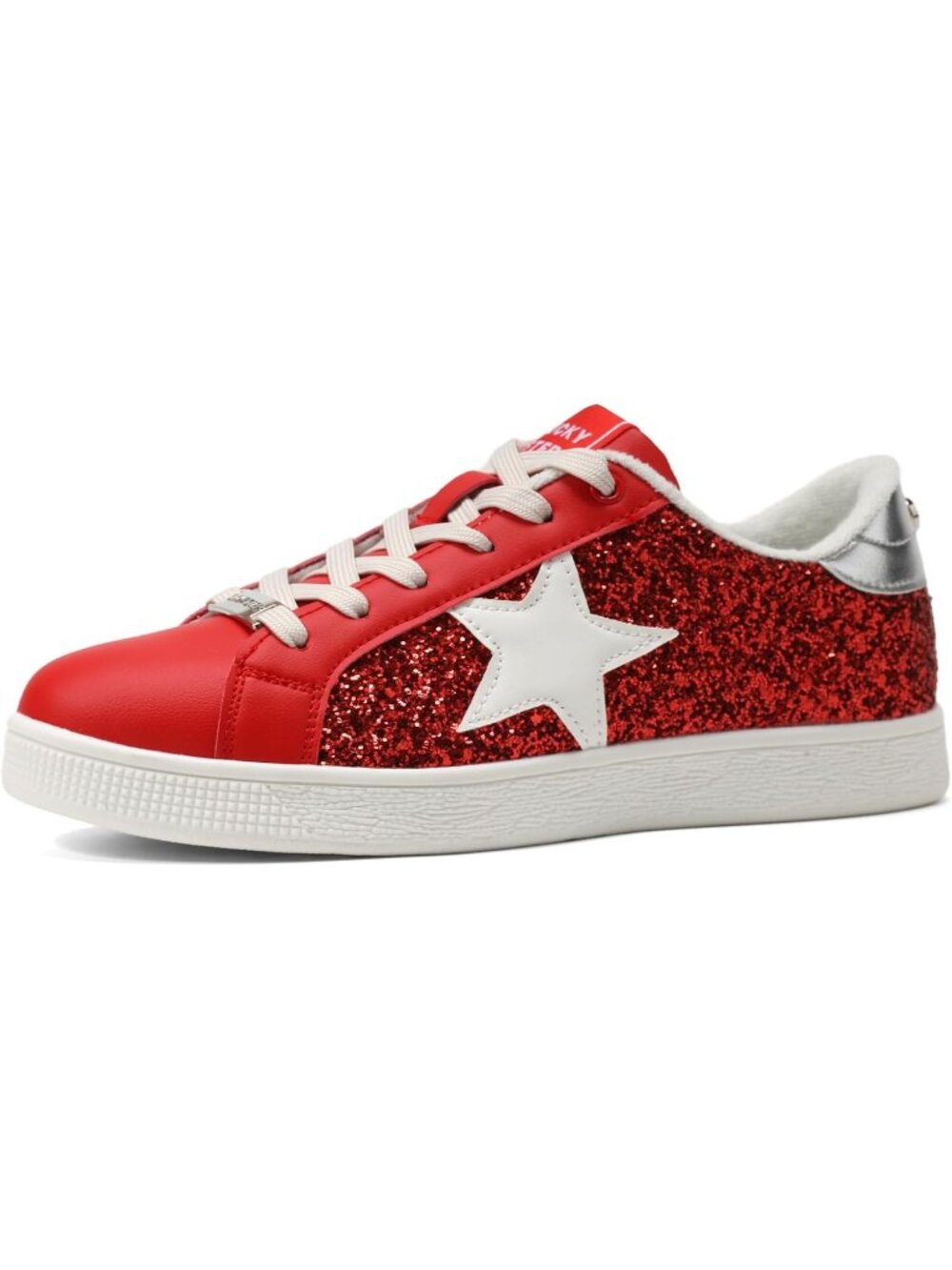 Women's Red Sparkly Bling Shiny Bedazzled Bridal Glitter Fashion Sneakers